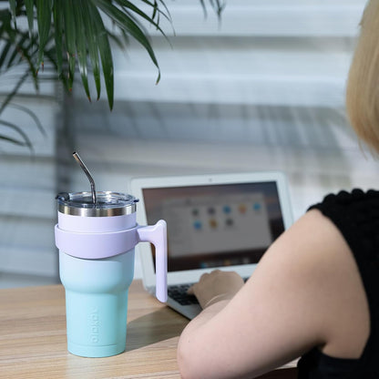 20 oz Tumbler with Handle & Straw, Insulated Stainless Steel Mug | Double Wall Vacuum, Keeps Hot/Cold, Thermal Cup, BPA Free, Dishwasher Safe, Cupholder Fit, Coffee & Travel, Indigo Black
