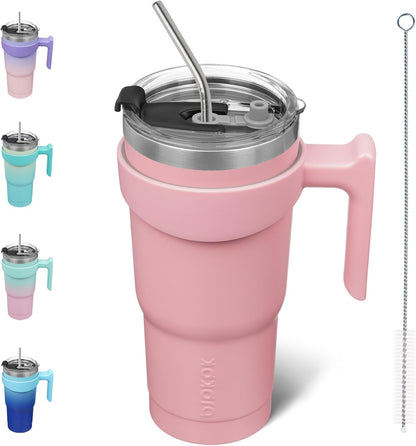 20 oz Tumbler with Handle & Straw, Insulated Stainless Steel Mug | Double Wall Vacuum, Keeps Hot/Cold, Thermal Cup, BPA Free, Dishwasher Safe, Cupholder Fit, Coffee & Travel, Indigo Black