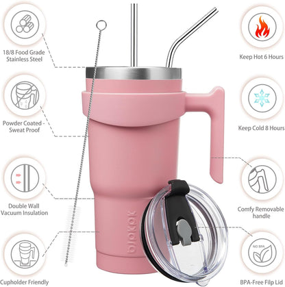 20 oz Tumbler with Handle & Straw, Insulated Stainless Steel Mug | Double Wall Vacuum, Keeps Hot/Cold, Thermal Cup, BPA Free, Dishwasher Safe, Cupholder Fit, Coffee & Travel, Indigo Black