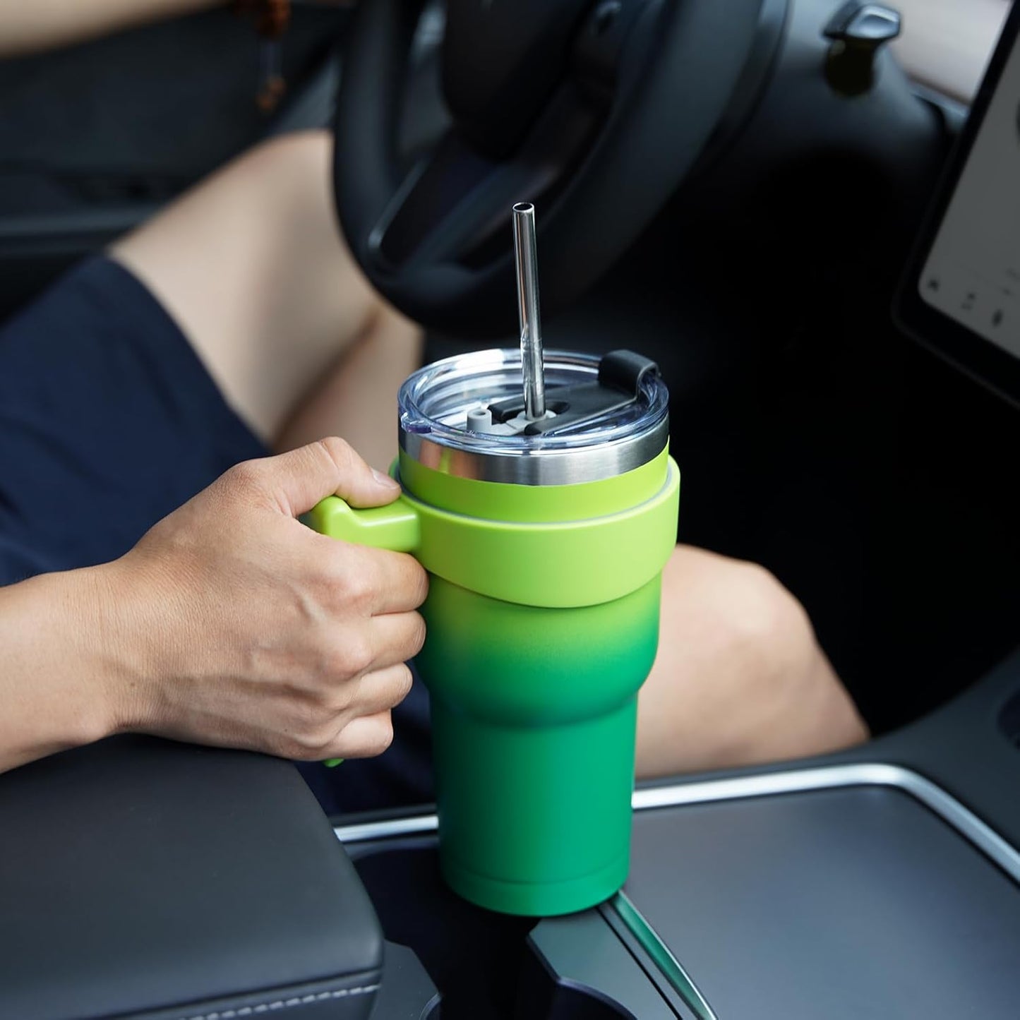 20 oz Tumbler with Handle & Straw, Insulated Stainless Steel Mug | Double Wall Vacuum, Keeps Hot/Cold, Thermal Cup, BPA Free, Dishwasher Safe, Cupholder Fit, Coffee & Travel, Indigo Black