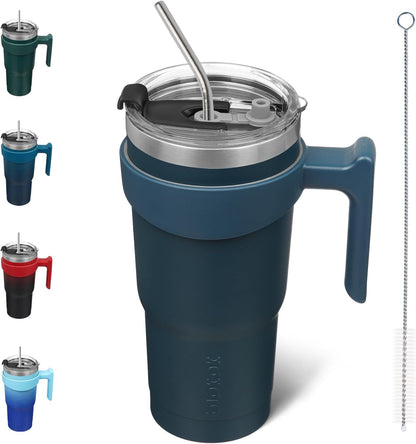 20 oz Tumbler with Handle & Straw, Insulated Stainless Steel Mug | Double Wall Vacuum, Keeps Hot/Cold, Thermal Cup, BPA Free, Dishwasher Safe, Cupholder Fit, Coffee & Travel, Indigo Black