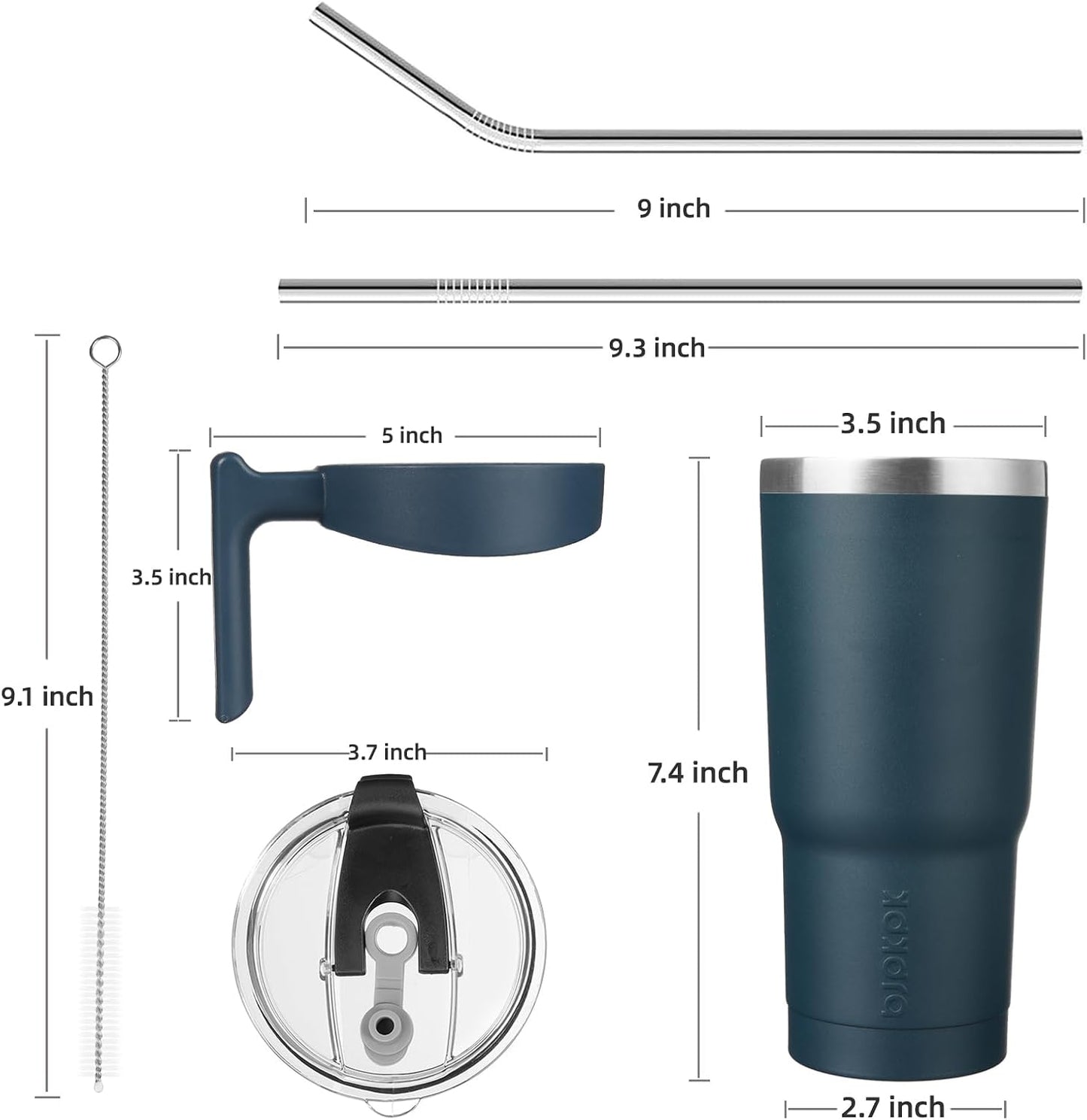 20 oz Tumbler with Handle & Straw, Insulated Stainless Steel Mug | Double Wall Vacuum, Keeps Hot/Cold, Thermal Cup, BPA Free, Dishwasher Safe, Cupholder Fit, Coffee & Travel, Indigo Black