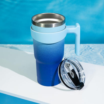 20 oz Tumbler with Handle & Straw, Insulated Stainless Steel Mug | Double Wall Vacuum, Keeps Hot/Cold, Thermal Cup, BPA Free, Dishwasher Safe, Cupholder Fit, Coffee & Travel, Indigo Black