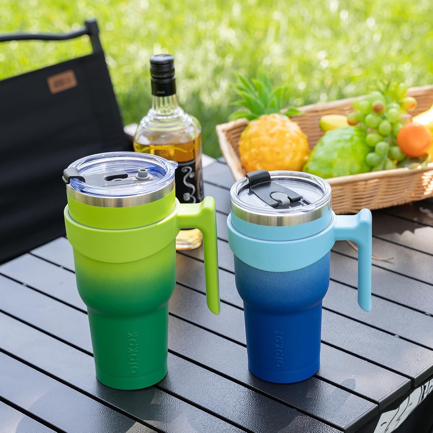 20 oz Tumbler with Handle & Straw, Insulated Stainless Steel Mug | Double Wall Vacuum, Keeps Hot/Cold, Thermal Cup, BPA Free, Dishwasher Safe, Cupholder Fit, Coffee & Travel, Indigo Black