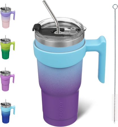20 oz Tumbler with Handle & Straw, Insulated Stainless Steel Mug | Double Wall Vacuum, Keeps Hot/Cold, Thermal Cup, BPA Free, Dishwasher Safe, Cupholder Fit, Coffee & Travel, Indigo Black