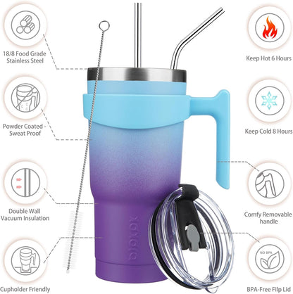20 oz Tumbler with Handle & Straw, Insulated Stainless Steel Mug | Double Wall Vacuum, Keeps Hot/Cold, Thermal Cup, BPA Free, Dishwasher Safe, Cupholder Fit, Coffee & Travel, Indigo Black