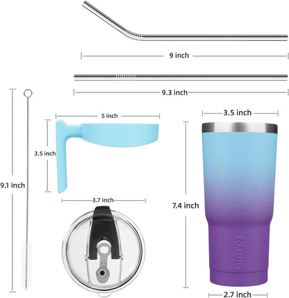 20 oz Tumbler with Handle & Straw, Insulated Stainless Steel Mug | Double Wall Vacuum, Keeps Hot/Cold, Thermal Cup, BPA Free, Dishwasher Safe, Cupholder Fit, Coffee & Travel, Indigo Black
