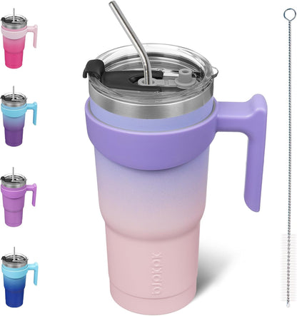20 oz Tumbler with Handle & Straw, Insulated Stainless Steel Mug | Double Wall Vacuum, Keeps Hot/Cold, Thermal Cup, BPA Free, Dishwasher Safe, Cupholder Fit, Coffee & Travel, Indigo Black