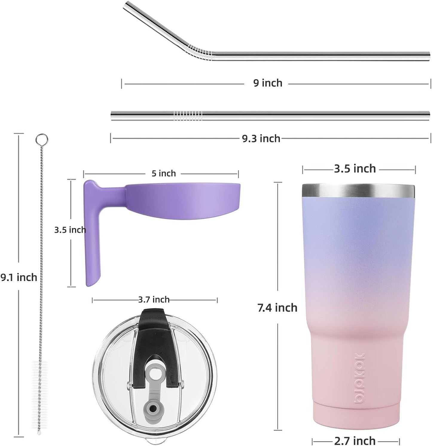 20 oz Tumbler with Handle & Straw, Insulated Stainless Steel Mug | Double Wall Vacuum, Keeps Hot/Cold, Thermal Cup, BPA Free, Dishwasher Safe, Cupholder Fit, Coffee & Travel, Indigo Black