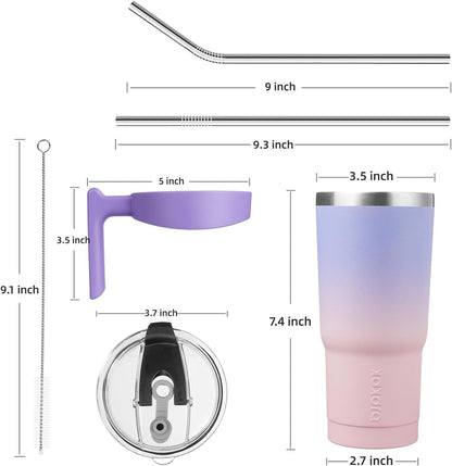 20 oz Tumbler with Handle & Straw, Insulated Stainless Steel Mug | Double Wall Vacuum, Keeps Hot/Cold, Thermal Cup, BPA Free, Dishwasher Safe, Cupholder Fit, Coffee & Travel, Indigo Black