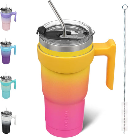 20 oz Tumbler with Handle & Straw, Insulated Stainless Steel Mug | Double Wall Vacuum, Keeps Hot/Cold, Thermal Cup, BPA Free, Dishwasher Safe, Cupholder Fit, Coffee & Travel, Indigo Black