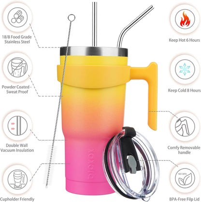 20 oz Tumbler with Handle & Straw, Insulated Stainless Steel Mug | Double Wall Vacuum, Keeps Hot/Cold, Thermal Cup, BPA Free, Dishwasher Safe, Cupholder Fit, Coffee & Travel, Indigo Black