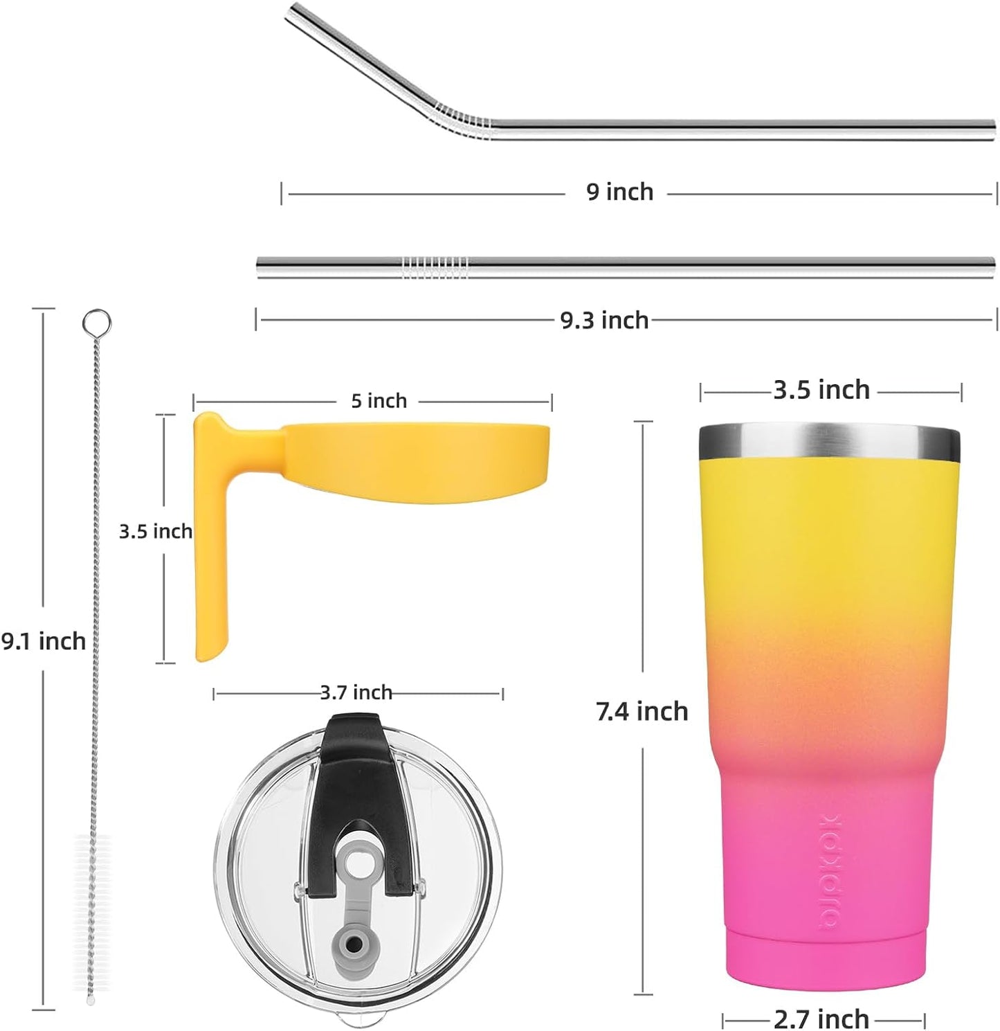 20 oz Tumbler with Handle & Straw, Insulated Stainless Steel Mug | Double Wall Vacuum, Keeps Hot/Cold, Thermal Cup, BPA Free, Dishwasher Safe, Cupholder Fit, Coffee & Travel, Indigo Black