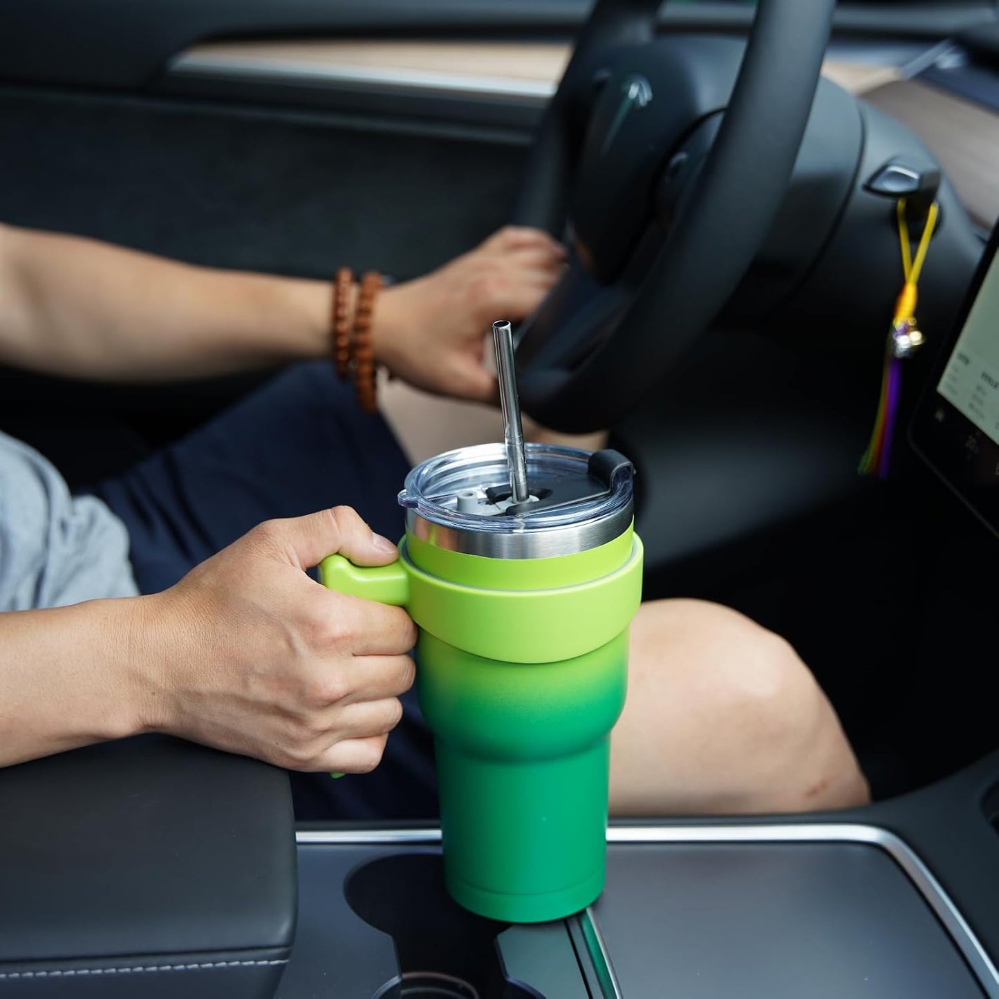 20 oz Tumbler with Handle & Straw, Insulated Stainless Steel Mug | Double Wall Vacuum, Keeps Hot/Cold, Thermal Cup, BPA Free, Dishwasher Safe, Cupholder Fit, Coffee & Travel, Indigo Black