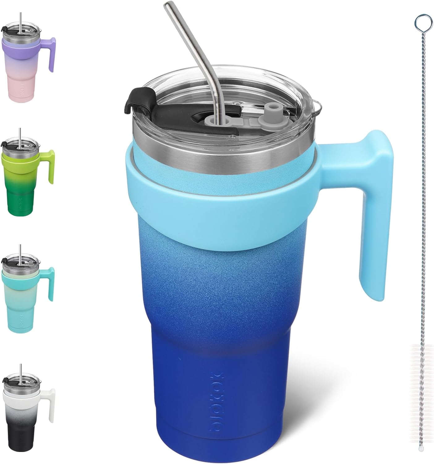 20 oz Tumbler with Handle & Straw, Insulated Stainless Steel Mug | Double Wall Vacuum, Keeps Hot/Cold, Thermal Cup, BPA Free, Dishwasher Safe, Cupholder Fit, Coffee & Travel, Indigo Black