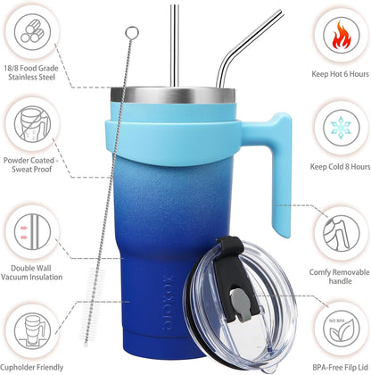20 oz Tumbler with Handle & Straw, Insulated Stainless Steel Mug | Double Wall Vacuum, Keeps Hot/Cold, Thermal Cup, BPA Free, Dishwasher Safe, Cupholder Fit, Coffee & Travel, Indigo Black