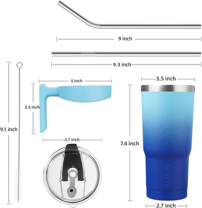 20 oz Tumbler with Handle & Straw, Insulated Stainless Steel Mug | Double Wall Vacuum, Keeps Hot/Cold, Thermal Cup, BPA Free, Dishwasher Safe, Cupholder Fit, Coffee & Travel, Indigo Black