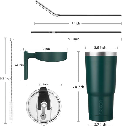 20 oz Tumbler with Handle & Straw, Insulated Stainless Steel Mug | Double Wall Vacuum, Keeps Hot/Cold, Thermal Cup, BPA Free, Dishwasher Safe, Cupholder Fit, Coffee & Travel, Indigo Black