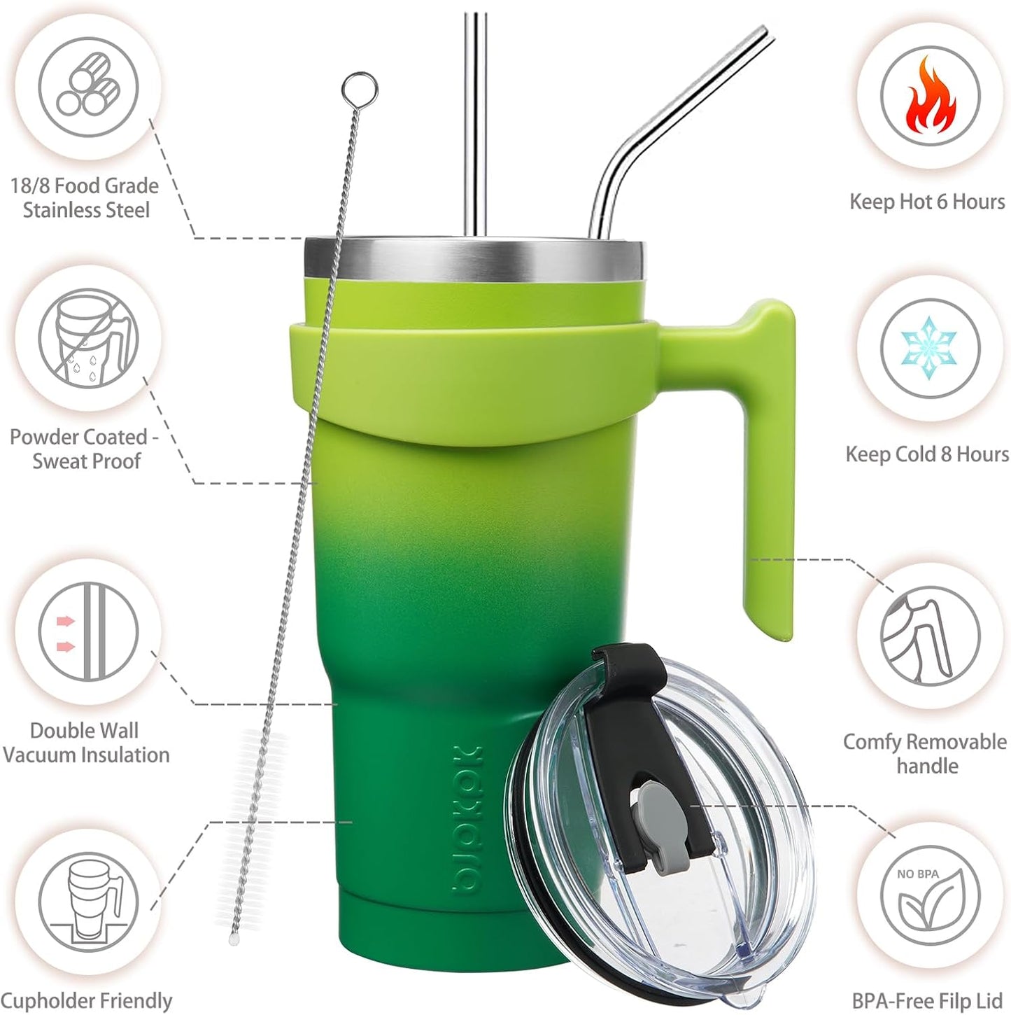 20 oz Tumbler with Handle & Straw, Insulated Stainless Steel Mug | Double Wall Vacuum, Keeps Hot/Cold, Thermal Cup, BPA Free, Dishwasher Safe, Cupholder Fit, Coffee & Travel, Indigo Black