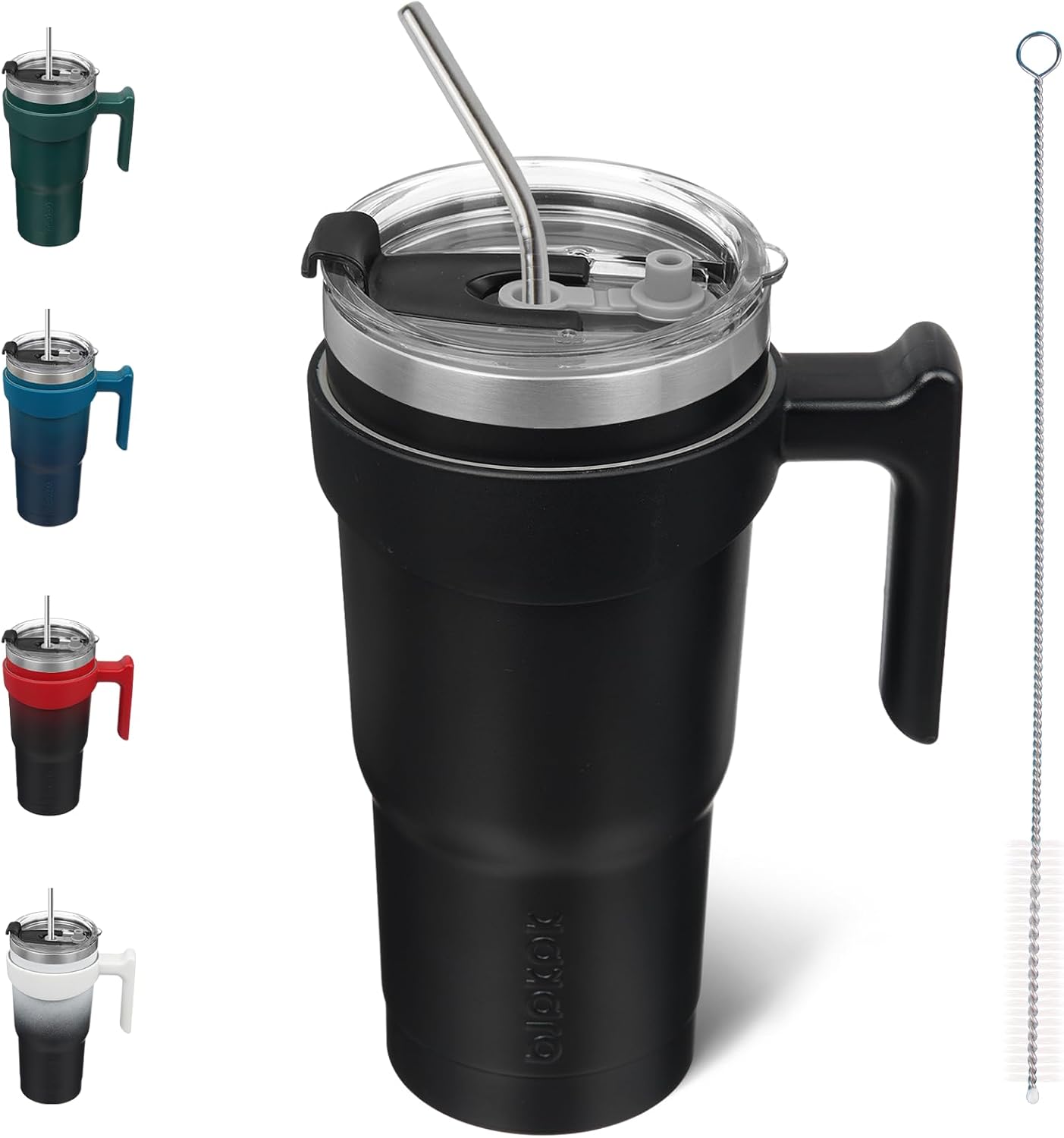 20 oz Tumbler with Handle & Straw, Insulated Stainless Steel Mug | Double Wall Vacuum, Keeps Hot/Cold, Thermal Cup, BPA Free, Dishwasher Safe, Cupholder Fit, Coffee & Travel, Indigo Black