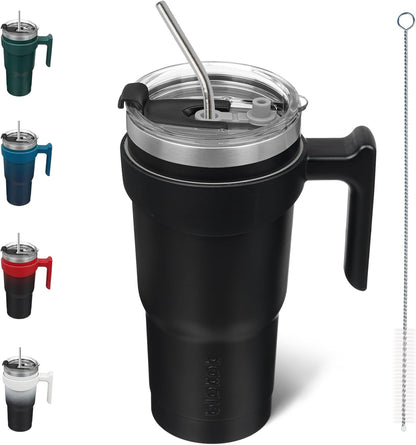 20 oz Tumbler with Handle & Straw, Insulated Stainless Steel Mug | Double Wall Vacuum, Keeps Hot/Cold, Thermal Cup, BPA Free, Dishwasher Safe, Cupholder Fit, Coffee & Travel, Indigo Black