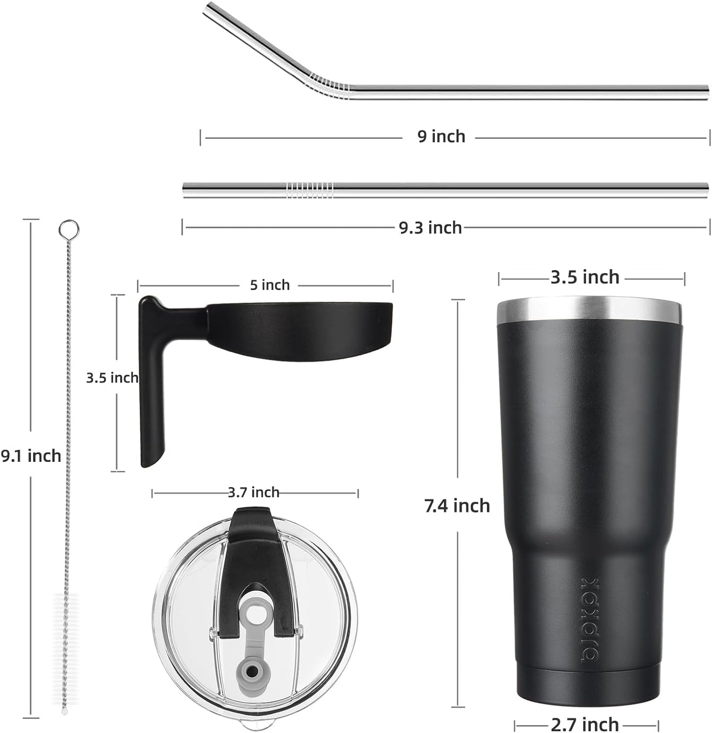 20 oz Tumbler with Handle & Straw, Insulated Stainless Steel Mug | Double Wall Vacuum, Keeps Hot/Cold, Thermal Cup, BPA Free, Dishwasher Safe, Cupholder Fit, Coffee & Travel, Indigo Black
