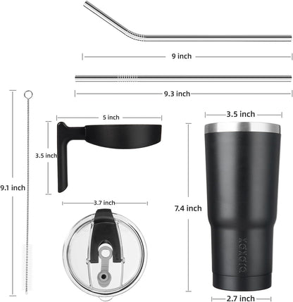 20 oz Tumbler with Handle & Straw, Insulated Stainless Steel Mug | Double Wall Vacuum, Keeps Hot/Cold, Thermal Cup, BPA Free, Dishwasher Safe, Cupholder Fit, Coffee & Travel, Indigo Black