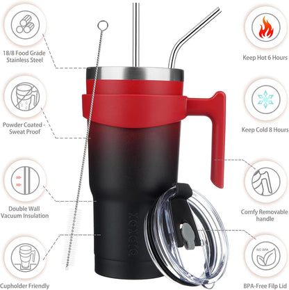 20 oz Tumbler with Handle & Straw, Insulated Stainless Steel Mug | Double Wall Vacuum, Keeps Hot/Cold, Thermal Cup, BPA Free, Dishwasher Safe, Cupholder Fit, Coffee & Travel, Indigo Black