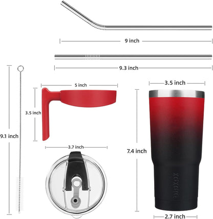 20 oz Tumbler with Handle & Straw, Insulated Stainless Steel Mug | Double Wall Vacuum, Keeps Hot/Cold, Thermal Cup, BPA Free, Dishwasher Safe, Cupholder Fit, Coffee & Travel, Indigo Black