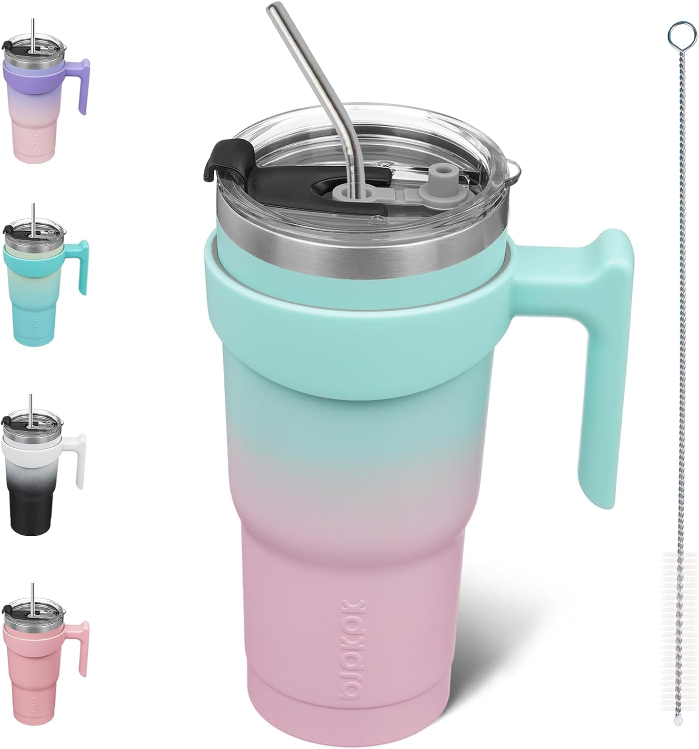 20 oz Tumbler with Handle & Straw, Insulated Stainless Steel Mug | Double Wall Vacuum, Keeps Hot/Cold, Thermal Cup, BPA Free, Dishwasher Safe, Cupholder Fit, Coffee & Travel, Indigo Black