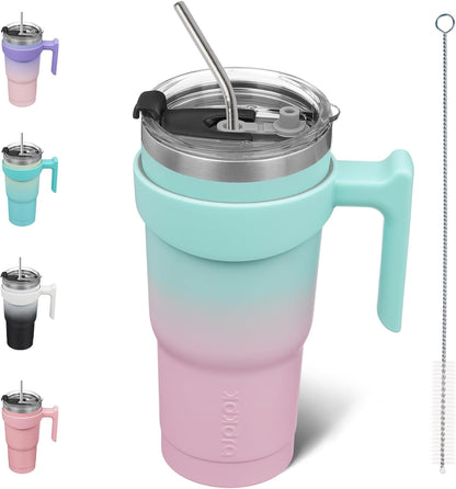 20 oz Tumbler with Handle & Straw, Insulated Stainless Steel Mug | Double Wall Vacuum, Keeps Hot/Cold, Thermal Cup, BPA Free, Dishwasher Safe, Cupholder Fit, Coffee & Travel, Indigo Black