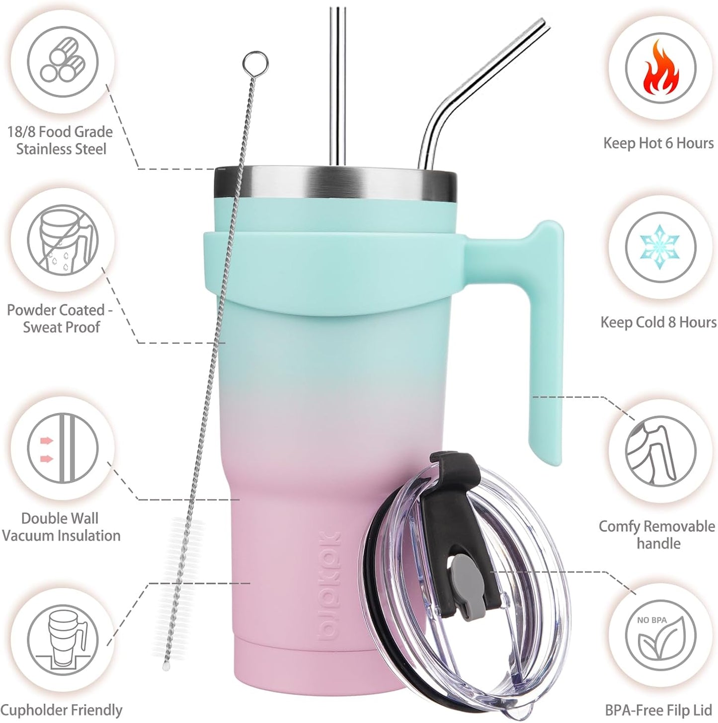 20 oz Tumbler with Handle & Straw, Insulated Stainless Steel Mug | Double Wall Vacuum, Keeps Hot/Cold, Thermal Cup, BPA Free, Dishwasher Safe, Cupholder Fit, Coffee & Travel, Indigo Black