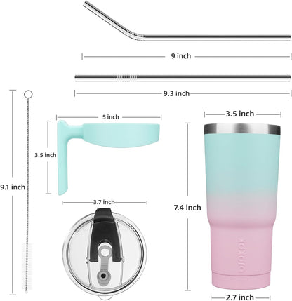 20 oz Tumbler with Handle & Straw, Insulated Stainless Steel Mug | Double Wall Vacuum, Keeps Hot/Cold, Thermal Cup, BPA Free, Dishwasher Safe, Cupholder Fit, Coffee & Travel, Indigo Black