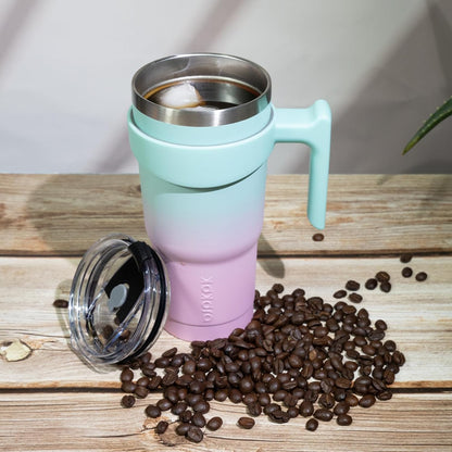 20 oz Tumbler with Handle & Straw, Insulated Stainless Steel Mug | Double Wall Vacuum, Keeps Hot/Cold, Thermal Cup, BPA Free, Dishwasher Safe, Cupholder Fit, Coffee & Travel, Indigo Black