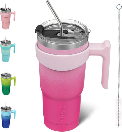 20 oz Tumbler with Handle & Straw, Insulated Stainless Steel Mug | Double Wall Vacuum, Keeps Hot/Cold, Thermal Cup, BPA Free, Dishwasher Safe, Cupholder Fit, Coffee & Travel, Indigo Black