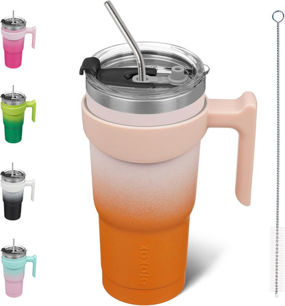 20 oz Tumbler with Handle & Straw, Insulated Stainless Steel Mug | Double Wall Vacuum, Keeps Hot/Cold, Thermal Cup, BPA Free, Dishwasher Safe, Cupholder Fit, Coffee & Travel, Indigo Black