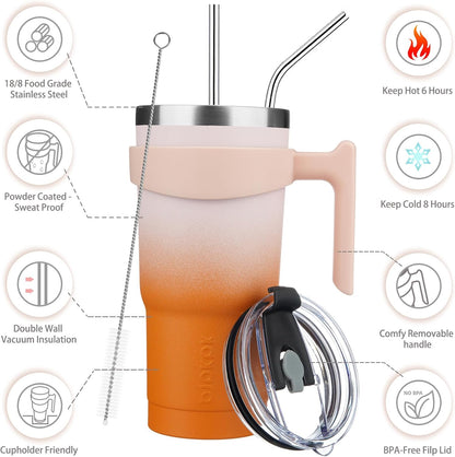 20 oz Tumbler with Handle & Straw, Insulated Stainless Steel Mug | Double Wall Vacuum, Keeps Hot/Cold, Thermal Cup, BPA Free, Dishwasher Safe, Cupholder Fit, Coffee & Travel, Indigo Black