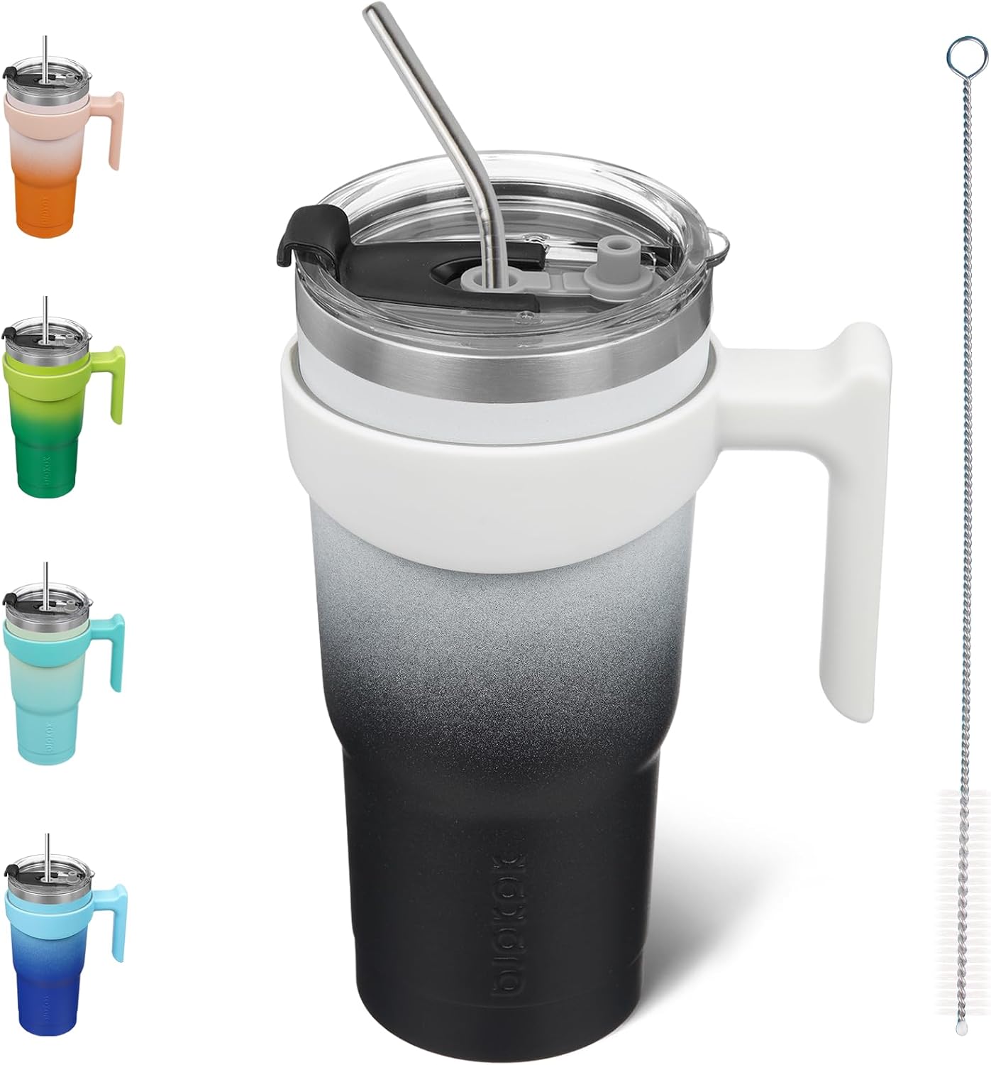 20 oz Tumbler with Handle & Straw, Insulated Stainless Steel Mug | Double Wall Vacuum, Keeps Hot/Cold, Thermal Cup, BPA Free, Dishwasher Safe, Cupholder Fit, Coffee & Travel, Indigo Black