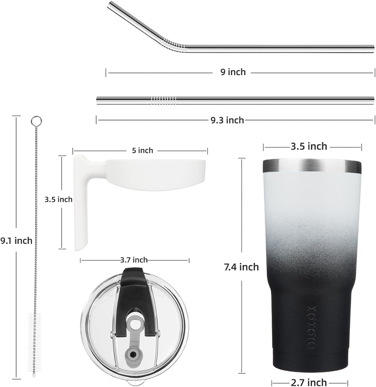 20 oz Tumbler with Handle & Straw, Insulated Stainless Steel Mug | Double Wall Vacuum, Keeps Hot/Cold, Thermal Cup, BPA Free, Dishwasher Safe, Cupholder Fit, Coffee & Travel, Indigo Black
