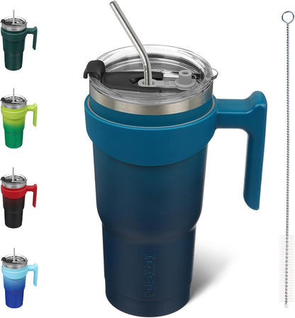 20 oz Tumbler with Handle & Straw, Insulated Stainless Steel Mug | Double Wall Vacuum, Keeps Hot/Cold, Thermal Cup, BPA Free, Dishwasher Safe, Cupholder Fit, Coffee & Travel, Indigo Black