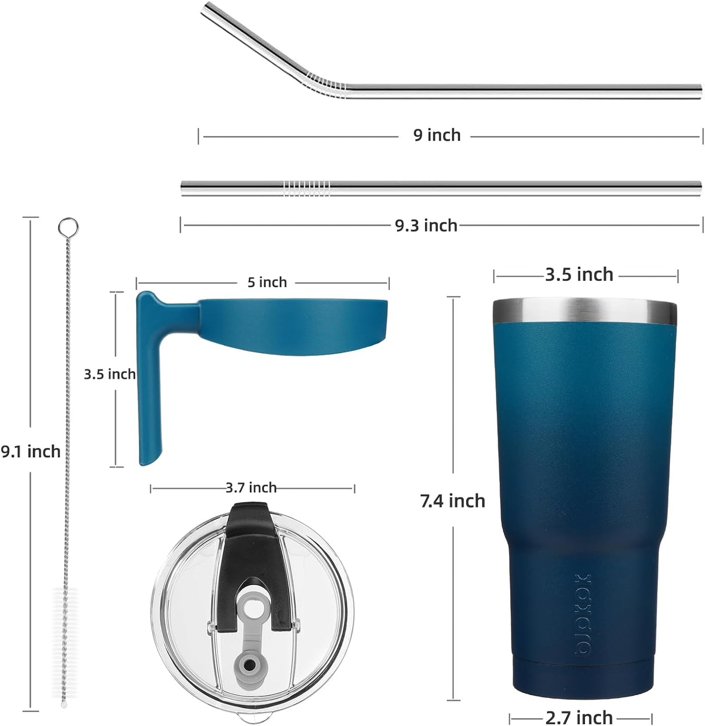 20 oz Tumbler with Handle & Straw, Insulated Stainless Steel Mug | Double Wall Vacuum, Keeps Hot/Cold, Thermal Cup, BPA Free, Dishwasher Safe, Cupholder Fit, Coffee & Travel, Indigo Black