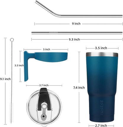 20 oz Tumbler with Handle & Straw, Insulated Stainless Steel Mug | Double Wall Vacuum, Keeps Hot/Cold, Thermal Cup, BPA Free, Dishwasher Safe, Cupholder Fit, Coffee & Travel, Indigo Black