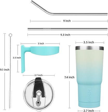 20 oz Tumbler with Handle & Straw, Insulated Stainless Steel Mug | Double Wall Vacuum, Keeps Hot/Cold, Thermal Cup, BPA Free, Dishwasher Safe, Cupholder Fit, Coffee & Travel, Indigo Black