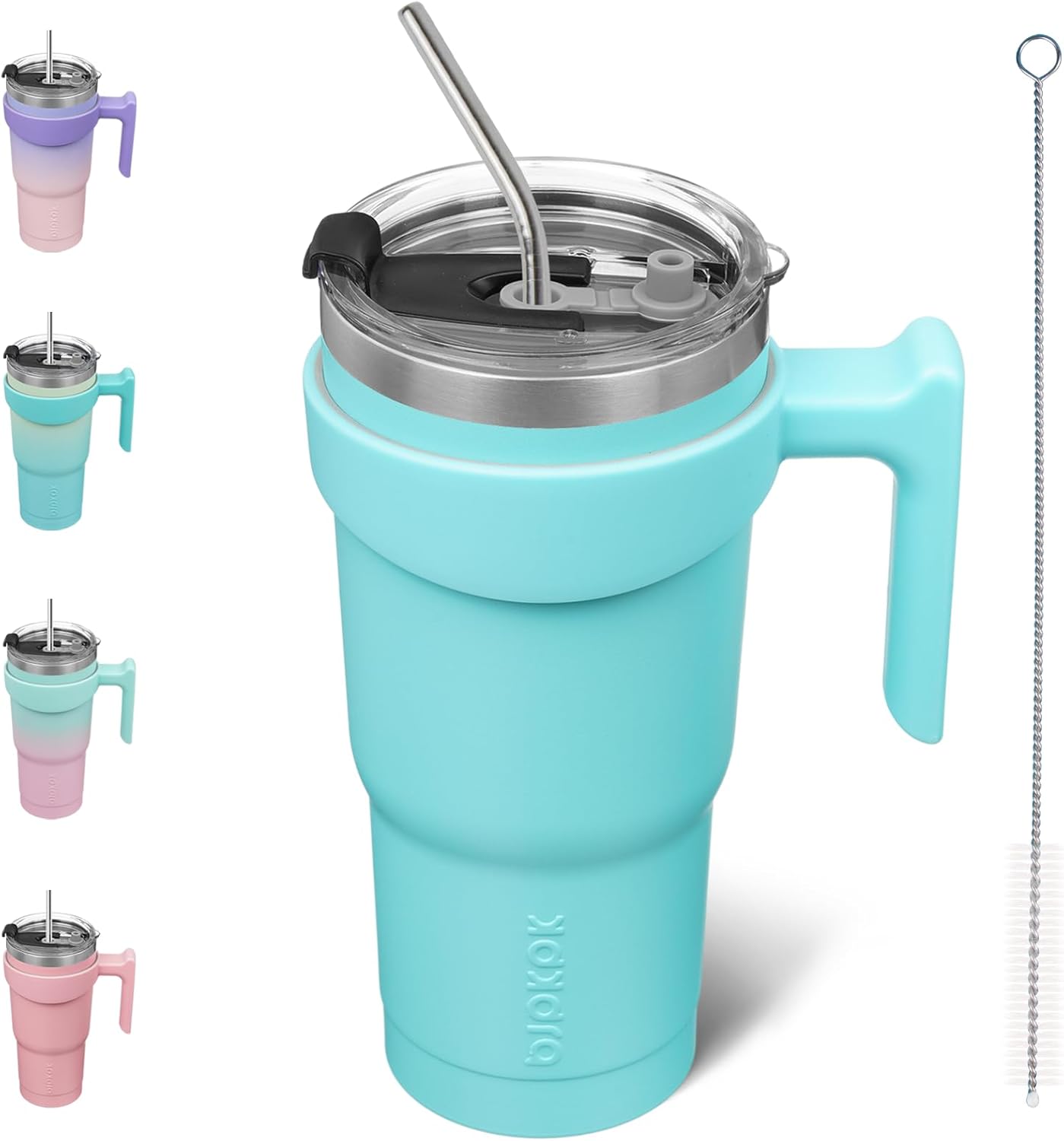 20 oz Tumbler with Handle & Straw, Insulated Stainless Steel Mug | Double Wall Vacuum, Keeps Hot/Cold, Thermal Cup, BPA Free, Dishwasher Safe, Cupholder Fit, Coffee & Travel, Indigo Black