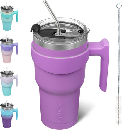 20 oz Tumbler with Handle & Straw, Insulated Stainless Steel Mug | Double Wall Vacuum, Keeps Hot/Cold, Thermal Cup, BPA Free, Dishwasher Safe, Cupholder Fit, Coffee & Travel, Indigo Black