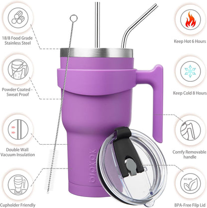 20 oz Tumbler with Handle & Straw, Insulated Stainless Steel Mug | Double Wall Vacuum, Keeps Hot/Cold, Thermal Cup, BPA Free, Dishwasher Safe, Cupholder Fit, Coffee & Travel, Indigo Black