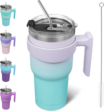 20 oz Tumbler with Handle & Straw, Insulated Stainless Steel Mug | Double Wall Vacuum, Keeps Hot/Cold, Thermal Cup, BPA Free, Dishwasher Safe, Cupholder Fit, Coffee & Travel, Indigo Black