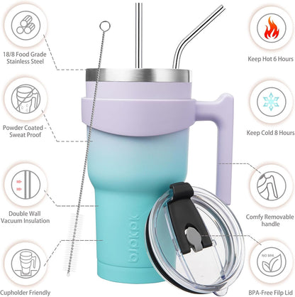 20 oz Tumbler with Handle & Straw, Insulated Stainless Steel Mug | Double Wall Vacuum, Keeps Hot/Cold, Thermal Cup, BPA Free, Dishwasher Safe, Cupholder Fit, Coffee & Travel, Indigo Black