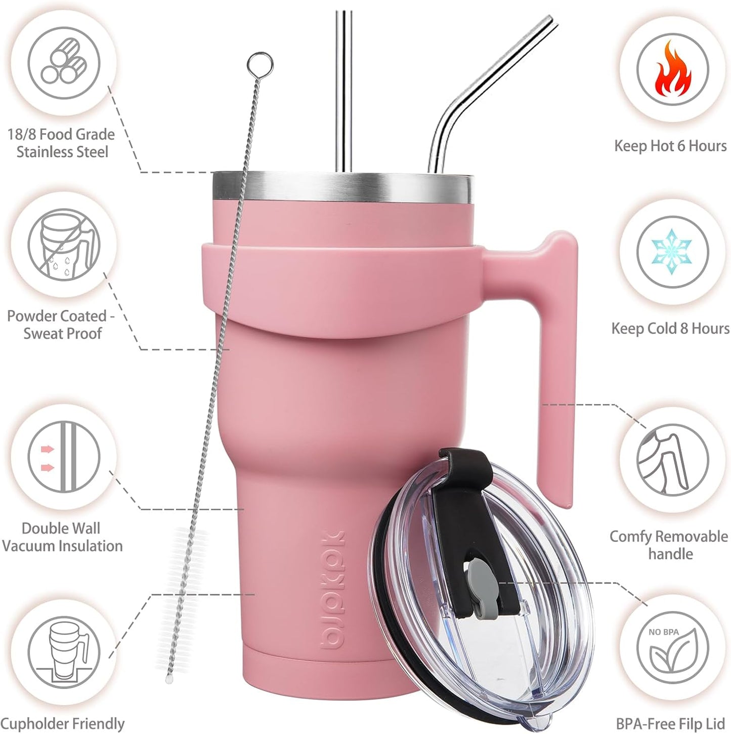 20 oz Tumbler with Handle & Straw, Insulated Stainless Steel Mug | Double Wall Vacuum, Keeps Hot/Cold, Thermal Cup, BPA Free, Dishwasher Safe, Cupholder Fit, Coffee & Travel, Indigo Black