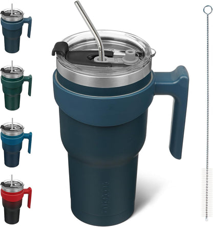 20 oz Tumbler with Handle & Straw, Insulated Stainless Steel Mug | Double Wall Vacuum, Keeps Hot/Cold, Thermal Cup, BPA Free, Dishwasher Safe, Cupholder Fit, Coffee & Travel, Indigo Black